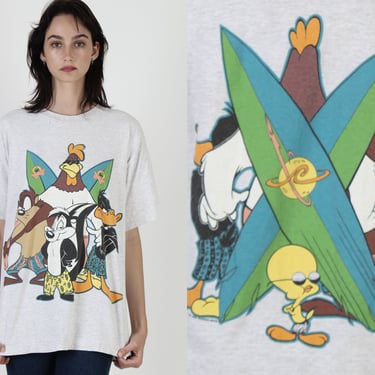 Looney Tunes Surfer T Shirt / All Over Print T Shirt / Cartoon Character Graphic Tee / 1993 GIANT Brand Tee XL 