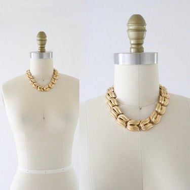 golden statement necklace - vintage 80s 90s womens golden gold tone modernist glam necklace 