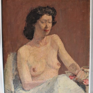 Vintage mid century 1953 Anthony Ferrara oil painting "Vicki Nude" 24" x 20" 