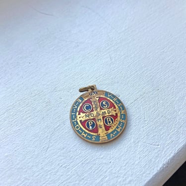 Vintage Religious Catholic Enamel St. Benedict Medal Pendant // Religious Collector // Perfect Gift 