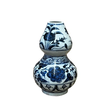 Chinese Blue White Porcelain Oriental Scenery Gourd Shape Vase ws2983E 