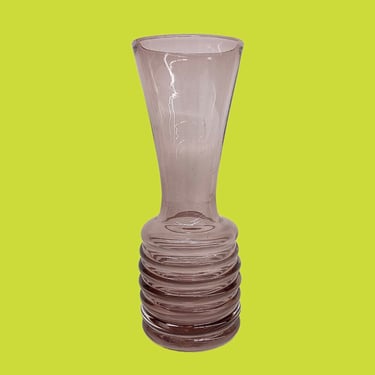 Vintage Vase Retro 1990s Contemporary + Handblown Glass + Light Purple + Ribbed Design + Flower Display + Modern Home Decor + Handmade Art 