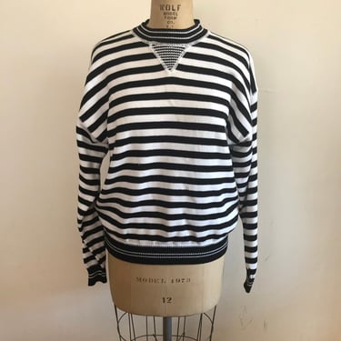 Black and White Striped Pullover Sweater - 1980s 