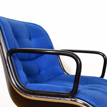 Blue Upholstered Chrome Chair on Casters by Charles Pollack for Knoll