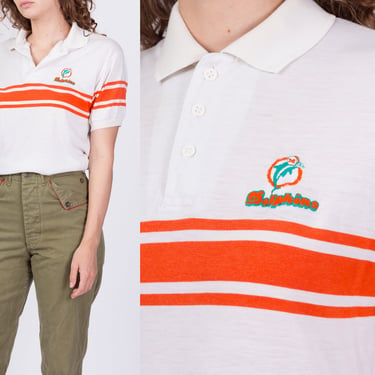 80s Miami Dolphins Polo Shirt - Men's Small, Women's Medium | Vintage Logo 7 Collared NFL Football Top 