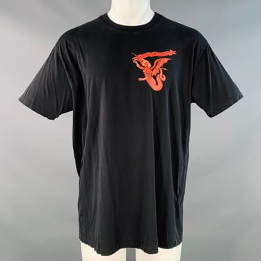 GIVENCHY Size M Black Red Mermaid Print Cotton Oversized Crew Neck T-shirt