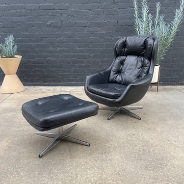 Mid-Century Modern Leather Lounge Chair with Ottoman by Selig, c.1960’s 