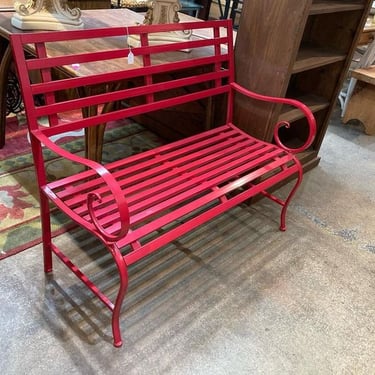 Red metal bench 44” x 19” x 36” seat height 16”