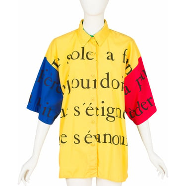 Jean-Charles de Castelbajac 1980s Vintage French Text Color Block Cotton Poplin Shirt 