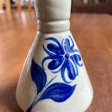 Vintage 2008 Williamsburg Pottery Stamped Salt Glaze Mini Blue Floral Bud Vase | Retro Home Decor 