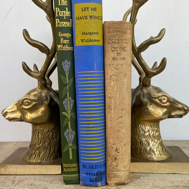 Vintage Brass Buck Head Bookends, Stag Heads,Library, Den, Bookshelf Decor, Brass Deer Heads, Set Of 2 