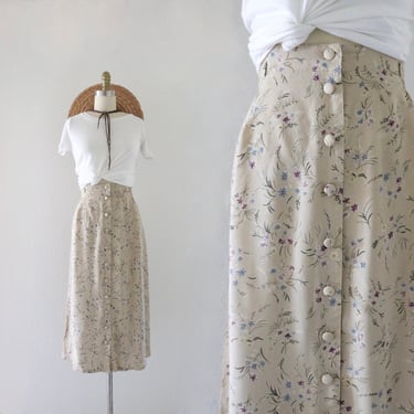 beige blossoms button front skirt - l 