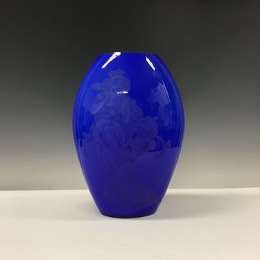 Vintage Stunning Fenton Gabrielle French Blue Art Glass Vase Numbered 69/800 12" 