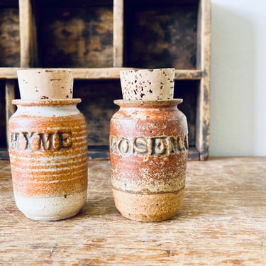 Stoneware Spice Jars | Rosemary | Thyme | Pottery | Natural Kitchen | Small Storage | French Herbs | Dried Herbs | Small Jar 