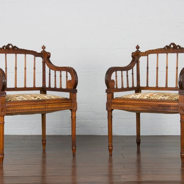19th Century French Louis XVI Style Walnut Armchairs - A Pair 