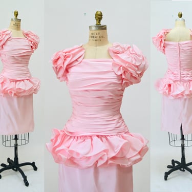 80s 90s Vintage Pink Prom Party Dress By Lillie Rubin Pink Barbie Pageant Dress 80s 90s Pink party Dress Ruffles Small Medium 