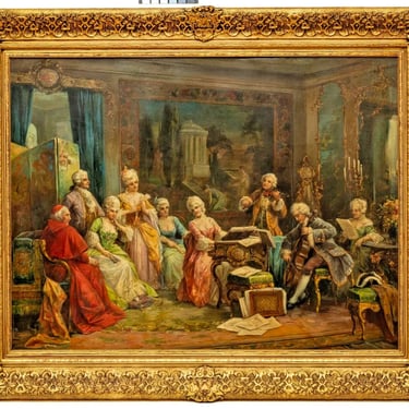 Painting, Oil on Canvas, Heinz Pinggera (Italian) , Ca., "Music Recital", 20th C