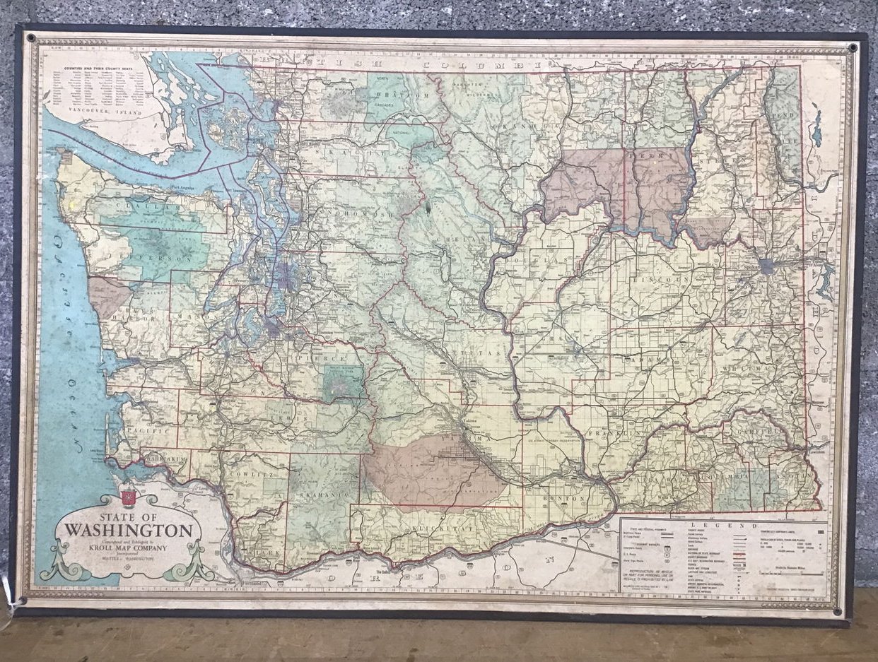 Vintage Washington State Map by Kroll Map Co. ( | Second Use - Seattle ...