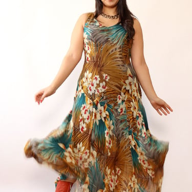 Tropical Silk Bias Cut Dress L/XL