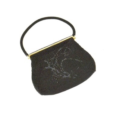 40s 50s Vintage Black Beaded handbag Purse  Glass Beads Black Evening Bag Purse Vintage wedding bag Art Deco 