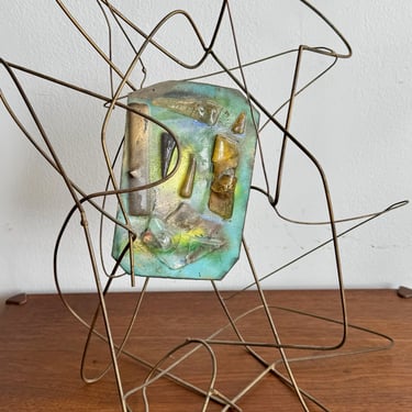 Vintage "Squiggle" Metal/ Glass Wire Sculpture