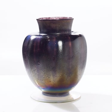 Leerdam Black Iridescent Art Glass Vase - mcm 