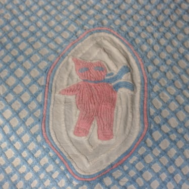 vintage chenille bedspread for crib with pink teddy bear 