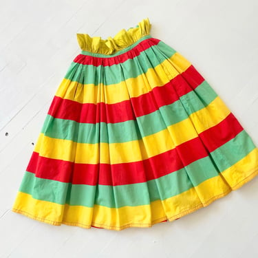 1950s Striped Cotton Skirt with Ruffled Waist 