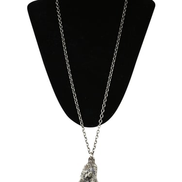 Robert Larin 1970s Vintage Brutalist Pewter & Faux Pearl Pendant Necklace 
