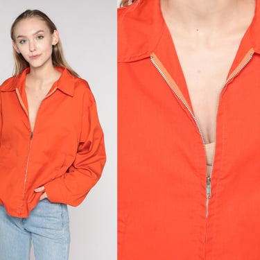 Orange Windbreaker Jacket 70s Zip Up Jacket Retro Plain Basic Casual Seventies Streetwear Lightweight Jacket Vintage 1970s Extra Large L XL 