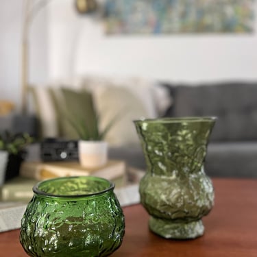 Vintage Green E.O. Brody Crinkle Vases 
