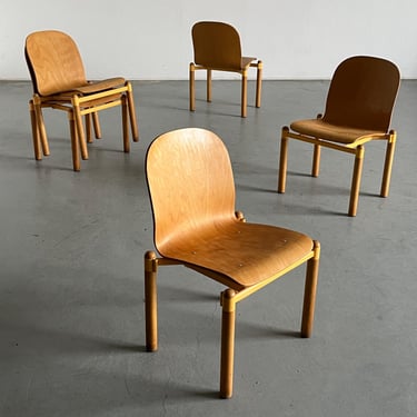 1 of 5 Vintage Mid-Century Modern Stackable Bentwood and Metal Dining Chair by Braun Lockenhaus, 1990s Austria 