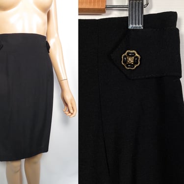 Vintage 90s Simple Classic High Waist Mini Pencil Skirt With Gold Buttons Made In USA Size 8 27 Waist 