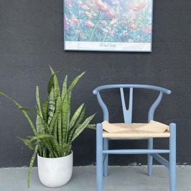 Blue Modern Wishbone Chair in style of Hans Wegner