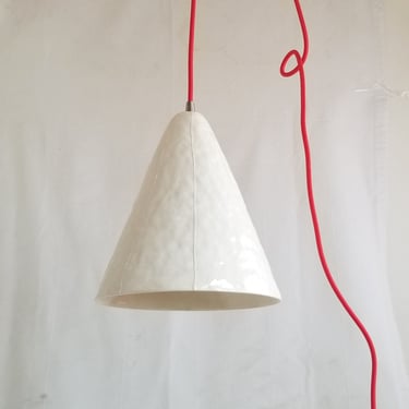 Ceramic plug in pendant light. Hanging cone, overhead chandelier 