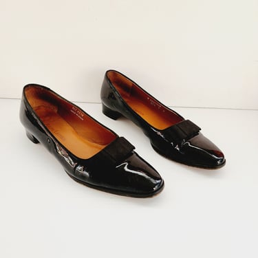 80s 90s Ralph Lauren Shoes Black Patent Leather Ballerina Flats in Box Size 6 The Olivia Pump 