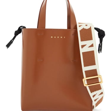 Marni Brown Calf Leather Shopping Bag With Minimalist Design And Shoulder Strap Women