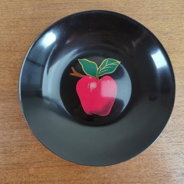 Vintage Couroc of Monterey 8" Bowl | Apple Inlaid Stem Gold Leaf | Monterey CA 