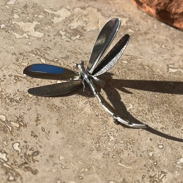 Vintage Mexican Sterling Silver Flying Lifelike Dragonfly Pin / Brooch 
