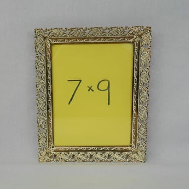 Vintage Shabby Filigree Picture Frame - Paint on Goldtone Metal - No Hanger or Easel - Holds 7