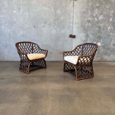 Pair of Vintage Rattan Lounge Chairs