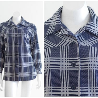 Vintage 1970s Blue and Gray Plaid Shirt 