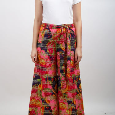 1960s Psychedelic Multicolour Red Pink and Blue Metallic Pants