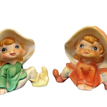 2 Vintage Ceramic Elf Pixies - HOMECO Pixie Elves Porcelain # 5213 