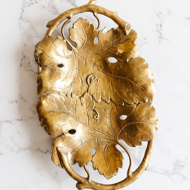 1960s french brass footed tray, "feuilles et branches"