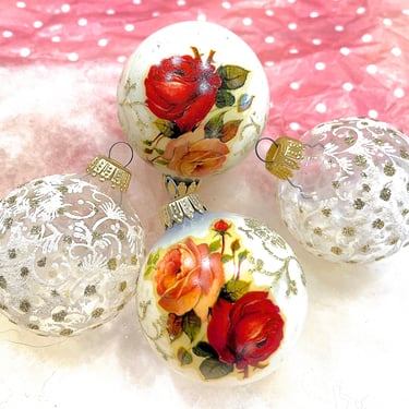 VINTAGE: 4pcs - West Germany Floral Glass Bell Ornaments - Shabby Chic - Christmas Decor - Christmas Decor - Holiday Decor 