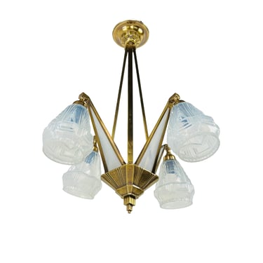 #1398 French Art Deco Milk Glass Chandelier