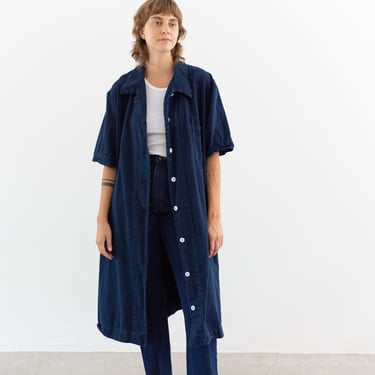 Vintage Navy Blue Short Sleeve Shop Coat | Made in England | Belted Overdye Chore Trench Jacket | XS S M L | 