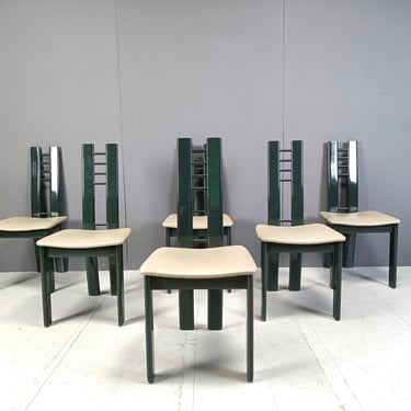 Vintage dark green postmodern dining chairs, 1980s - vintage italian chairs - green metal dining chairs - vintage design chairs 