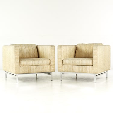 Milo Baughman Style Selig Mid Century Chrome Lounge Chair - Pair - mcm 
